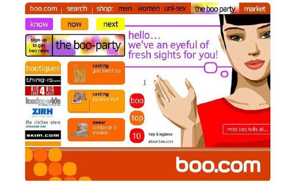 Boo.com, naslovnica modne trgovine iz 1999.